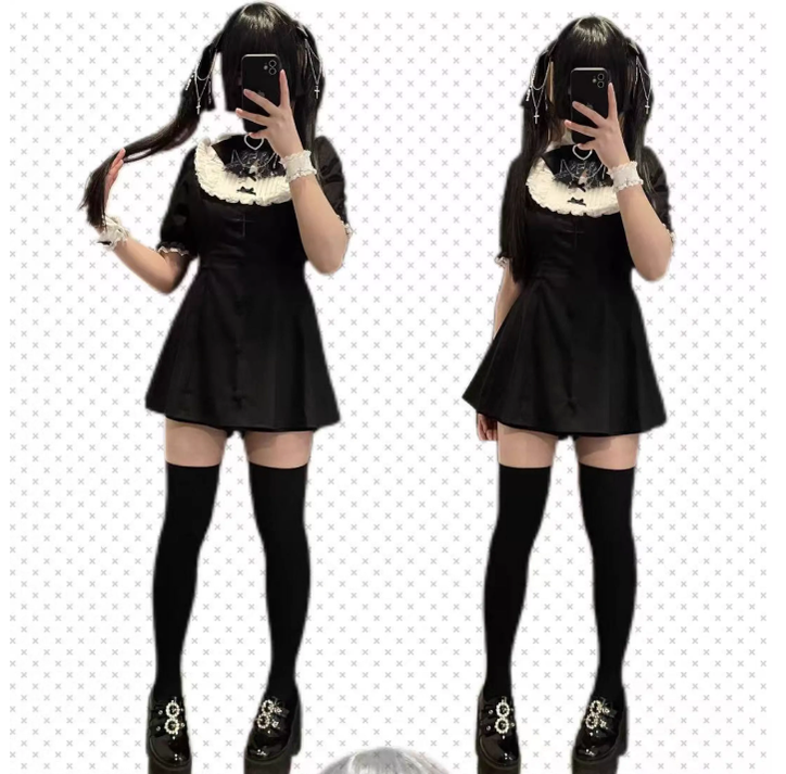 Jirai Kei Dress Set Short-sleeved Lace Knot Bow Dress Shorts 35108:483298