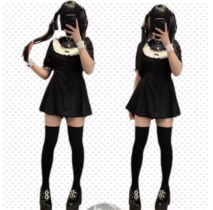 Jirai Kei Dress Set Short-sleeved Lace Knot Bow Dress Shorts 35108:483298