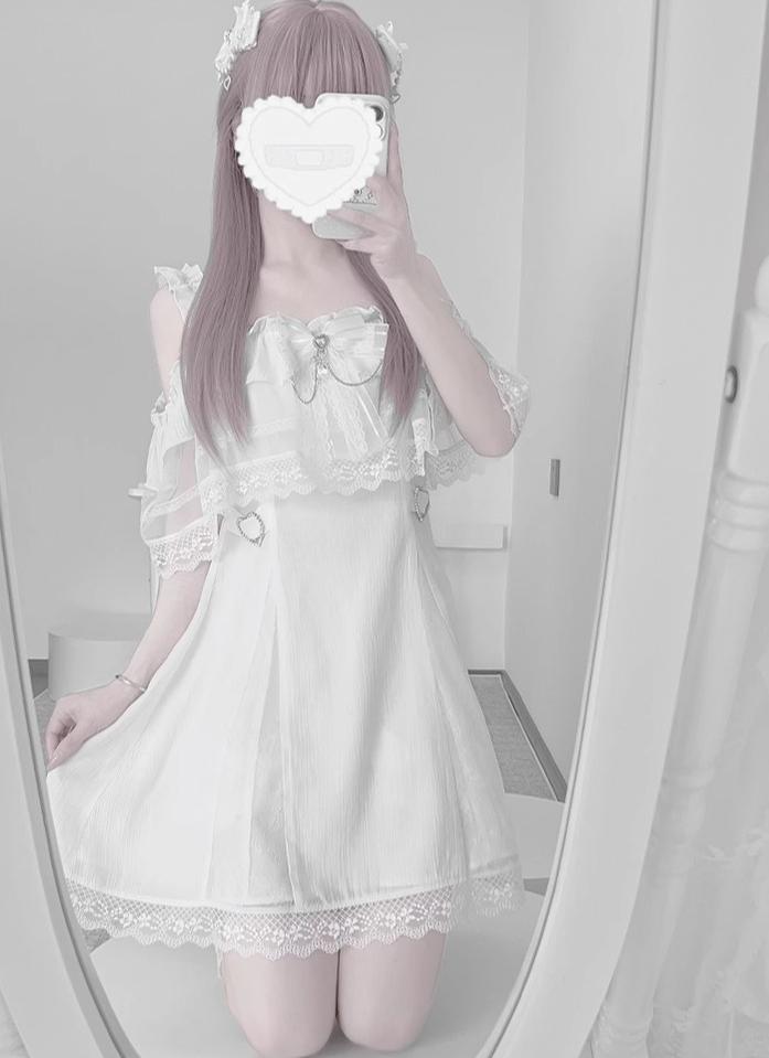 Solid White Ryousangata Dress, Bust Sheer Overlay 43299:772983