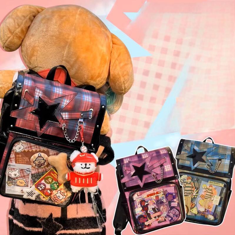 Subculture Ita Bag Plaid Star Large Capacity Ita Backpack 40120:665876