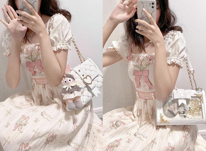 Kawaii Ita Bag Bow Rhombus Grid Shoulder Bag Multicolor 21906:349796