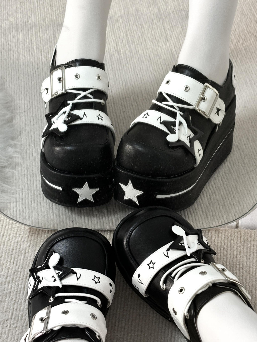 Punk Platform Shoes Gyaru Round-Toe Pentagram Musical Note Designs 41578:706678