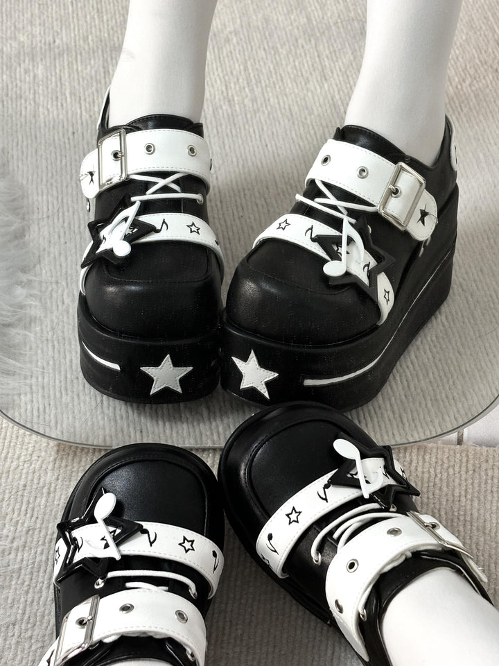 Punk Platform Shoes Gyaru Round-Toe Pentagram Musical Note Designs 41578:706678