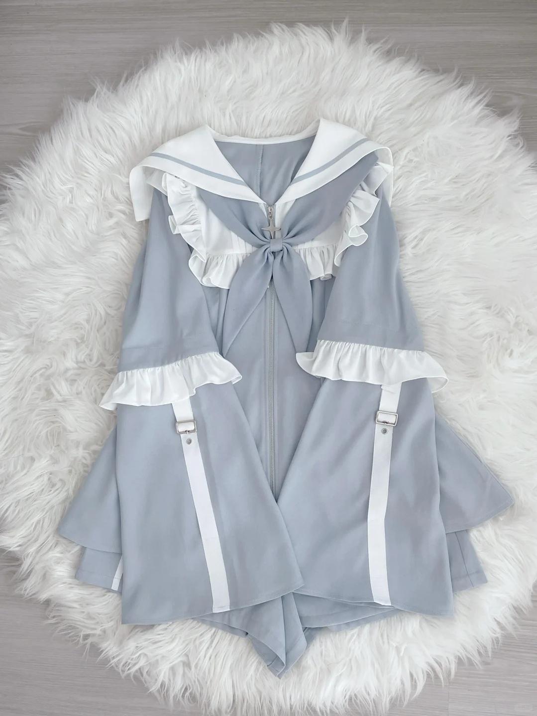 Jirai Kei Set Up Blue Lace Dress And Shorts Set 37046:761473