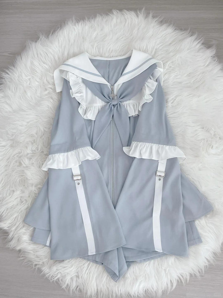 Jirai Kei Set Up Blue Lace Dress And Shorts Set 37046:761473