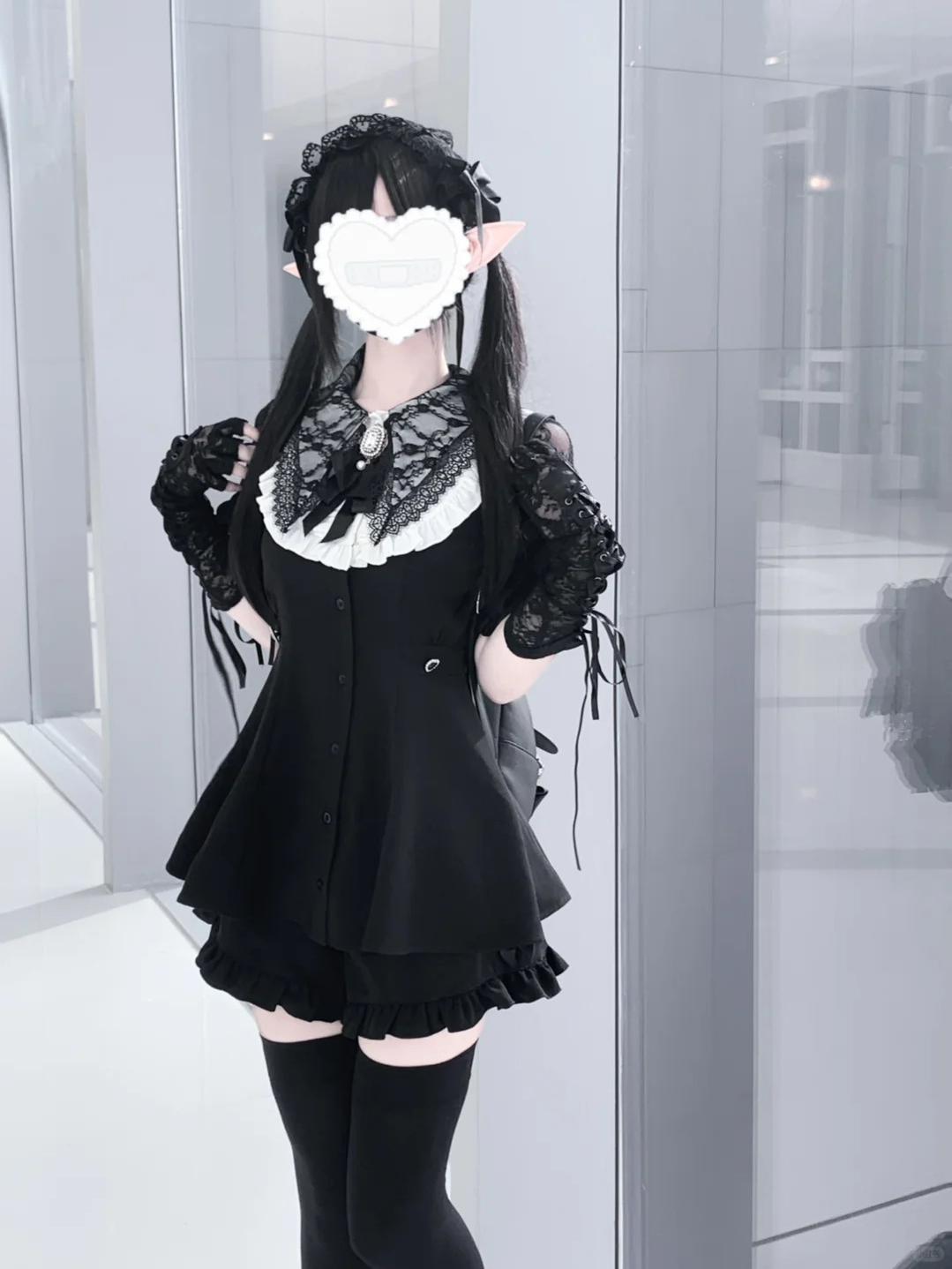 Jirai Kei Dress Set With Puritan Collar And Lace Trim Multicolor 37842:762159