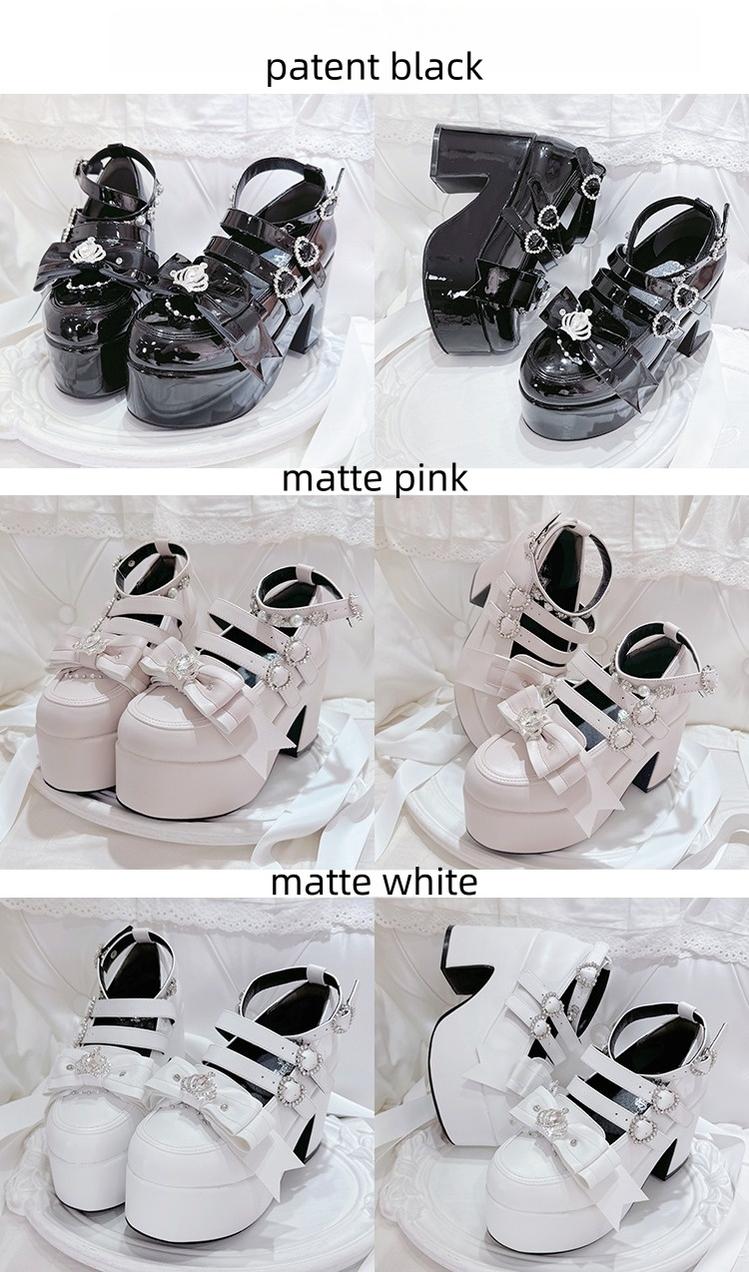 Jirai Kei Platform Shoes, Glittering Rhinestone, Chunky Heel 43247:775791