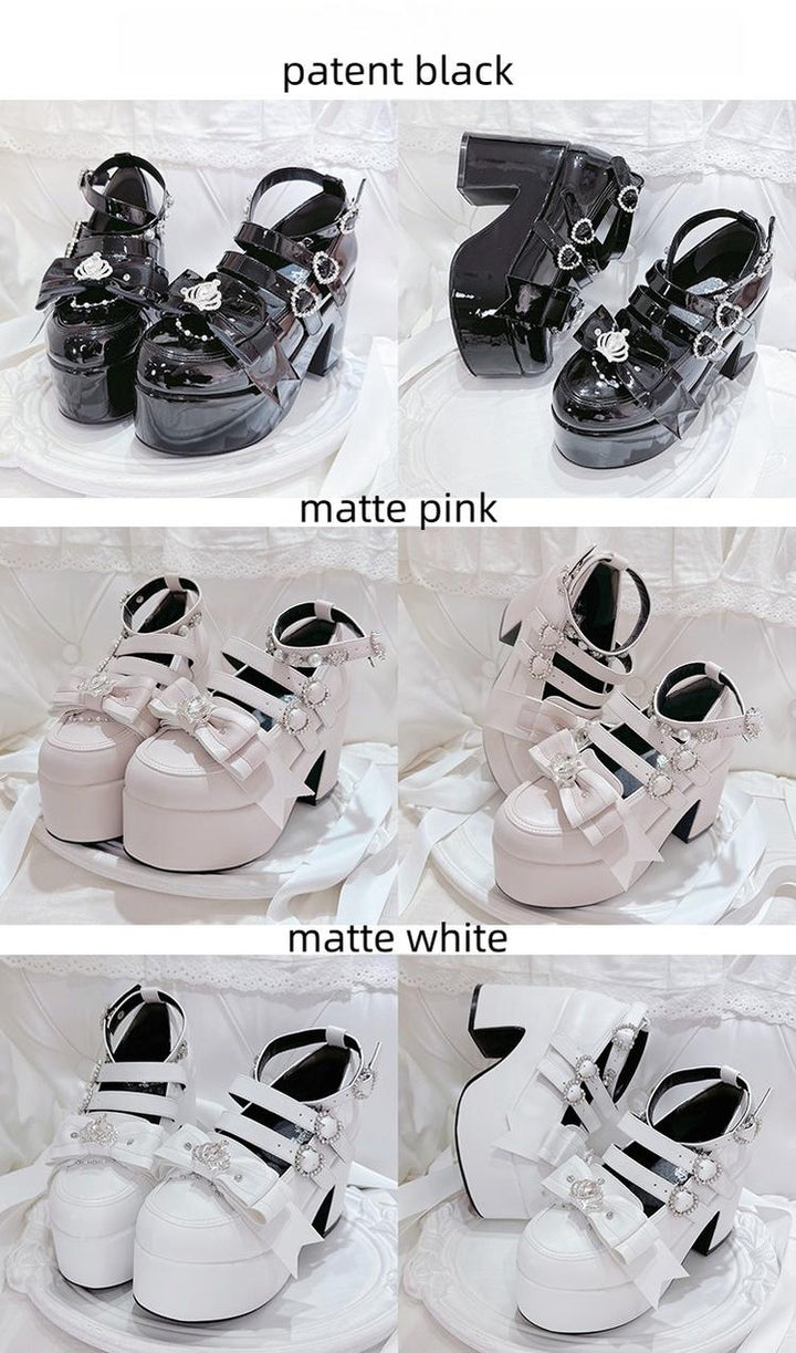 Jirai Kei Platform Shoes, Glittering Rhinestone, Chunky Heel 43247:775791
