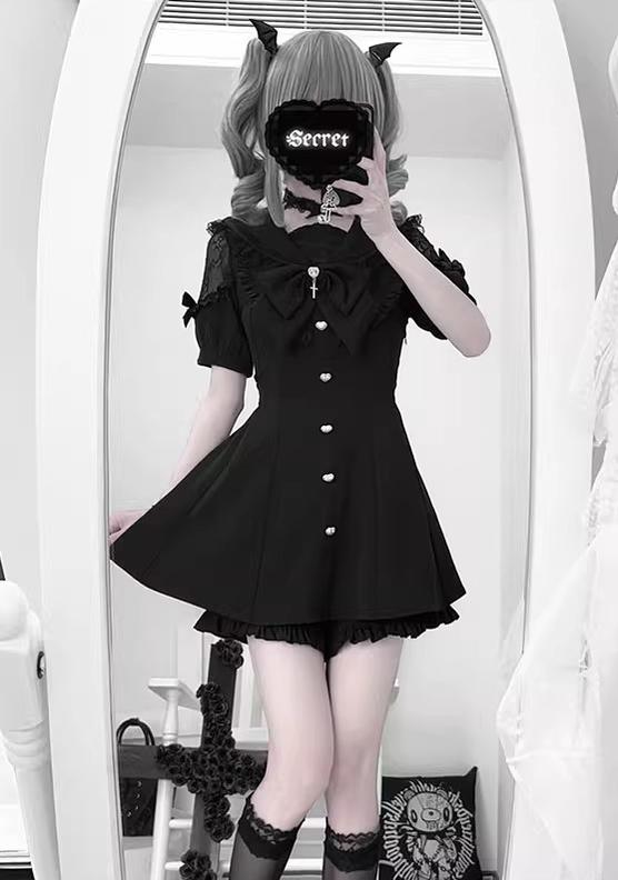 Jirai Kei Set Up, A-line Dress, Short/Long Sleeve Style 43295:772833