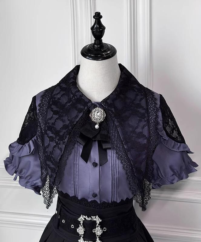 Pointed Lace Collar Jirai Kei Blouse & Black Skirt (2XL L M XL) 42949:769826