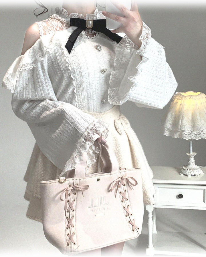 Jirai Kei Off-Shoulder Sweater, Lace Neck (Pre-sale) 44471:811050