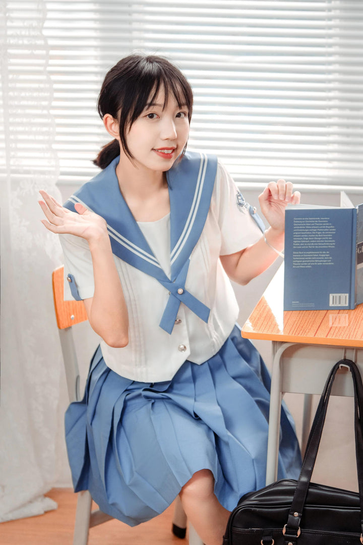 Summer JK Uniform Set, Sailor Collar Blouse, Pleated Skirt 43329:774773