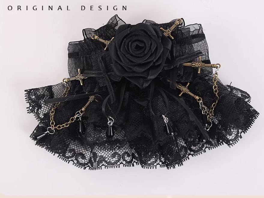 Gothic Lolita Hair Clips Black Bow Lace Hair Accessory 39652:635770