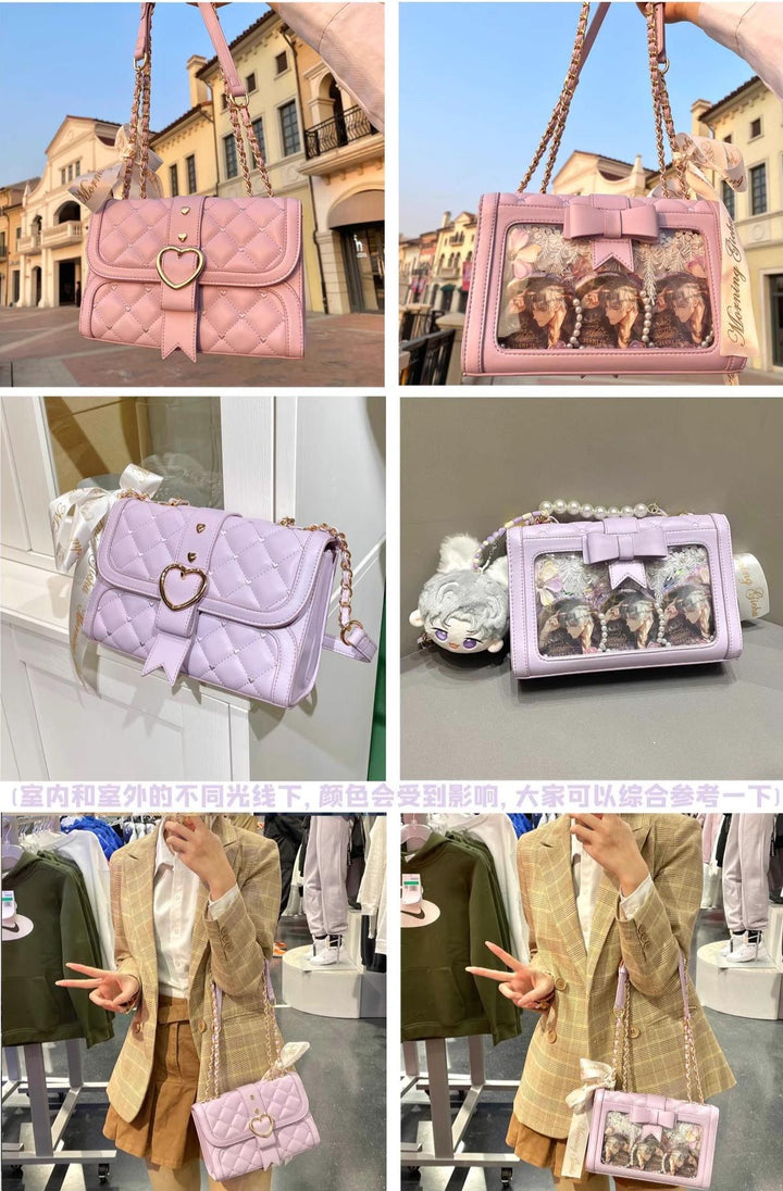 Kawaii Ita Bag Bow Rhombus Grid Shoulder Bag Multicolor 21906:349772