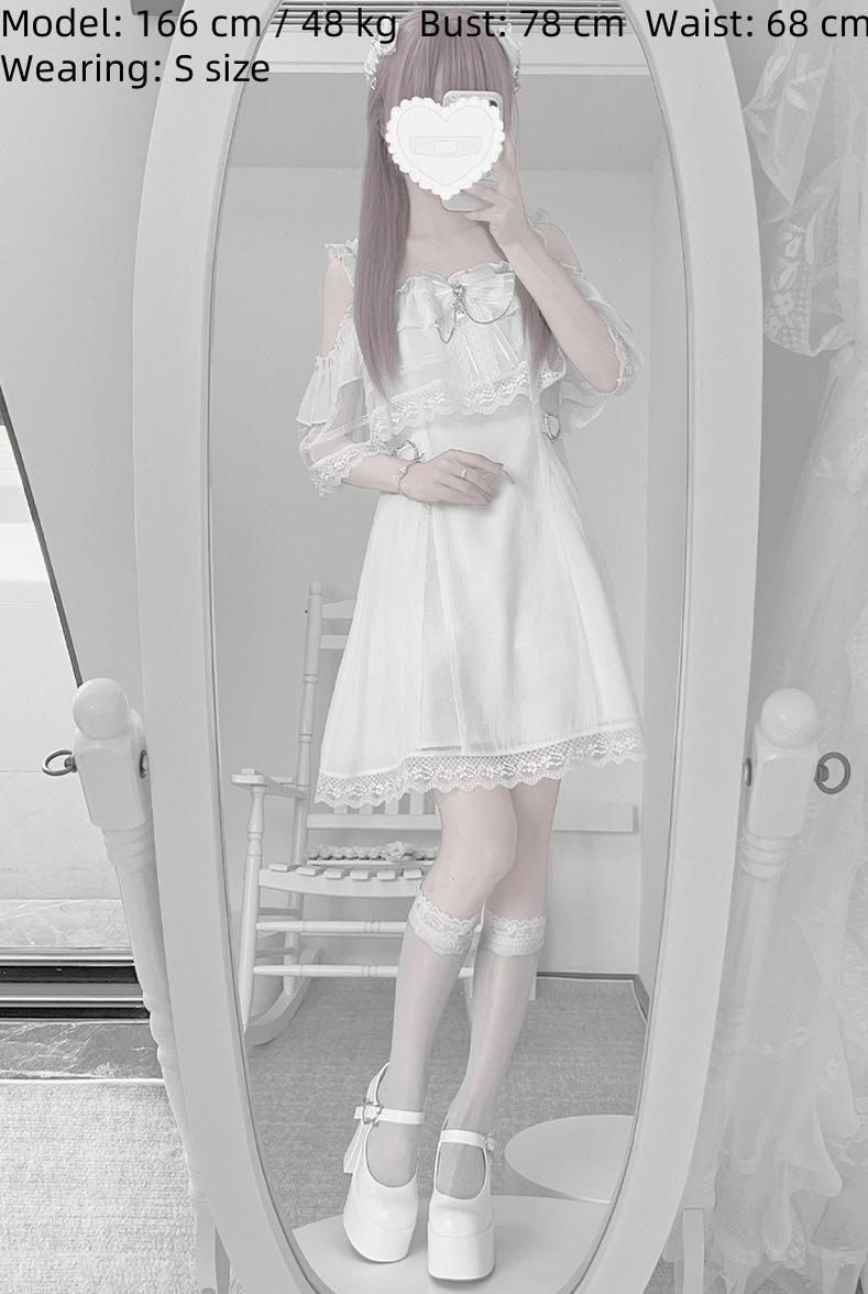Solid White Ryousangata Dress, Bust Sheer Overlay 43299:772991