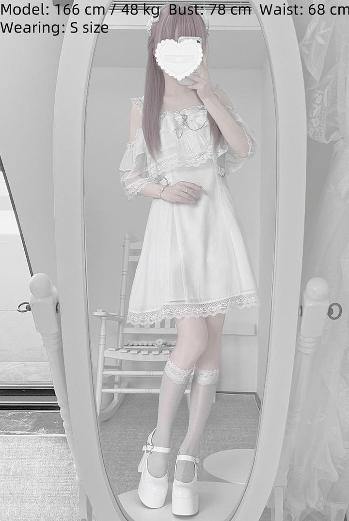 Solid White Ryousangata Dress, Bust Sheer Overlay 43299:772991