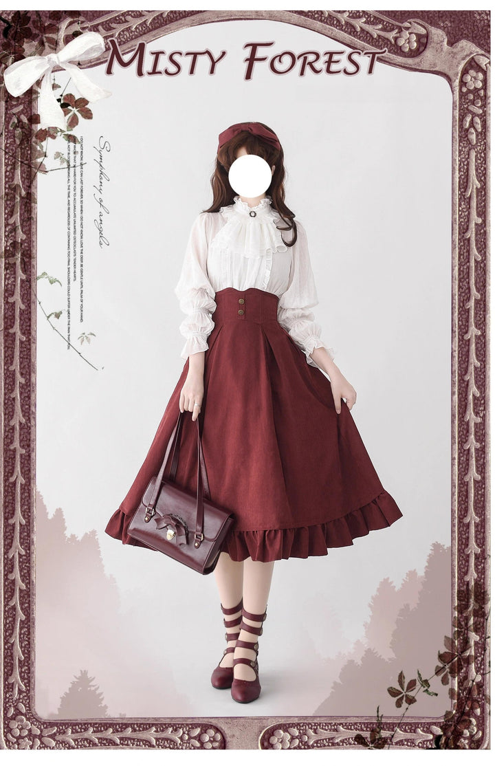 Classic Lolita A-Line Skirt + Button-Front Vest + White Blouse (2XL L M S XL) 40944:770486