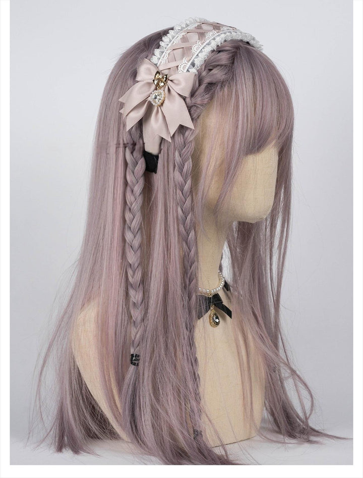 Ruffled Lace Jirai Kei Headband with Bows and Rhinestone 42485:742658