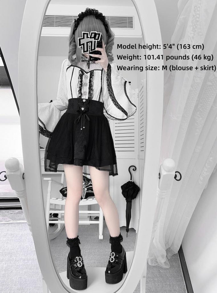 Jirai Kei Lace Blouse and Jacquard Skirt, Hime Sleeves 43943:792499