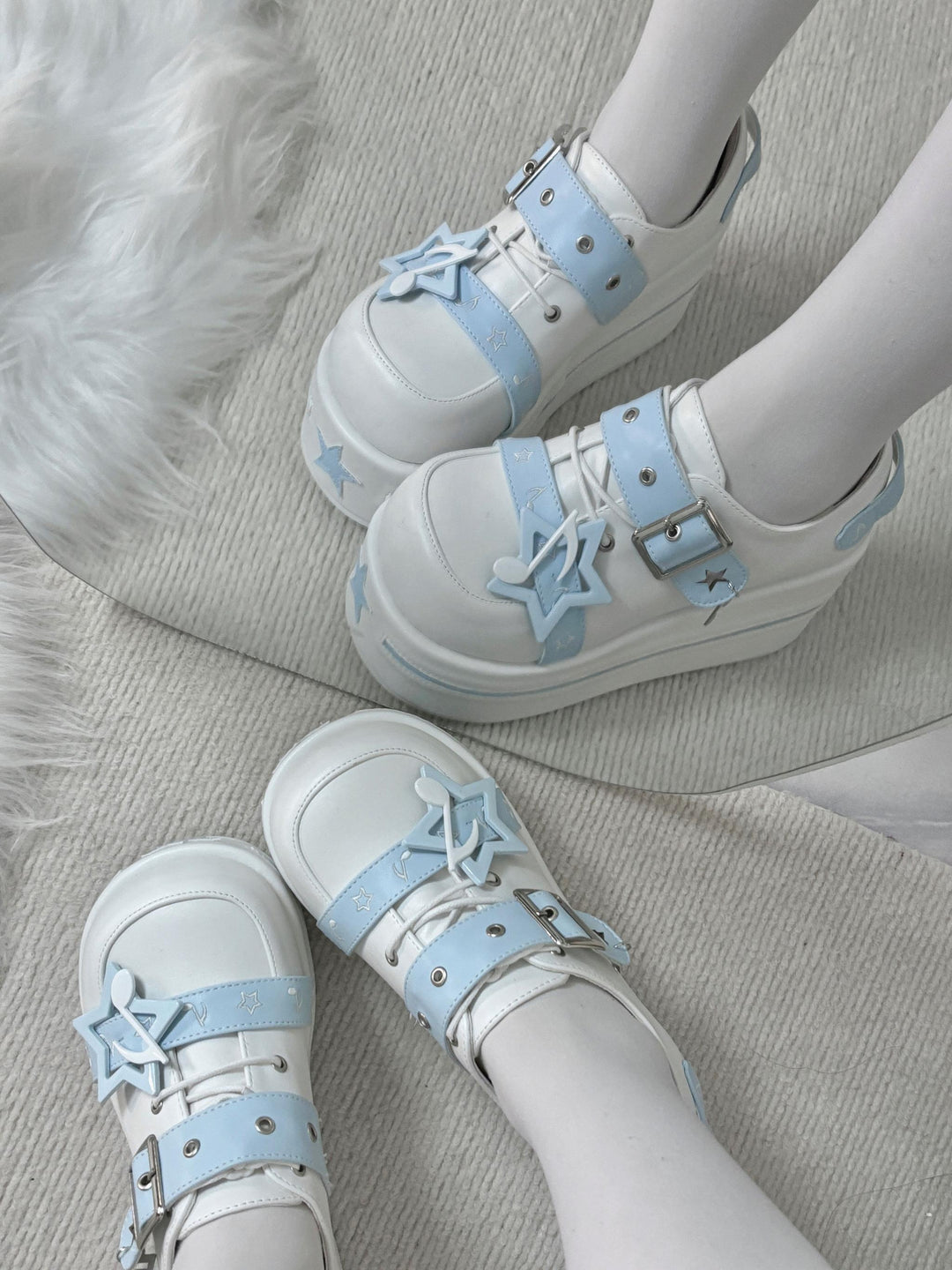 Punk Platform Shoes Gyaru Round-Toe Pentagram Musical Note Designs 41578:706704
