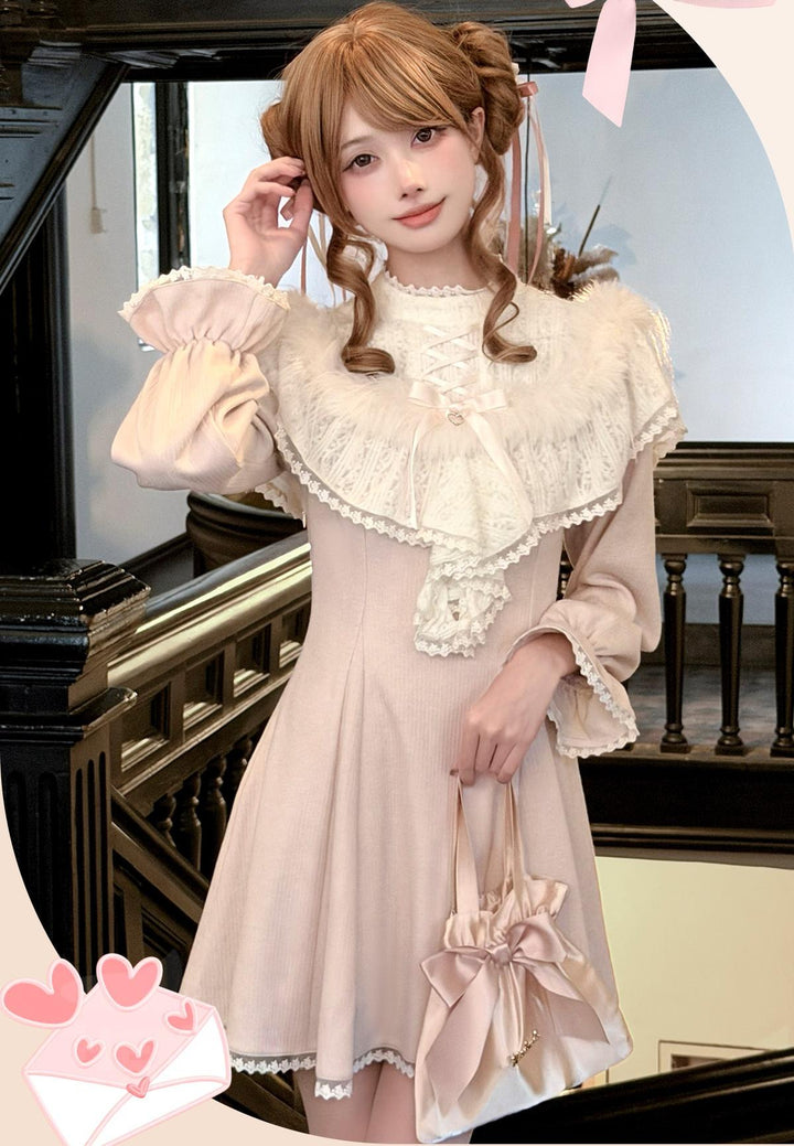 Seiso Kei Elegant Dress, Pink and White Knit 44113:796890