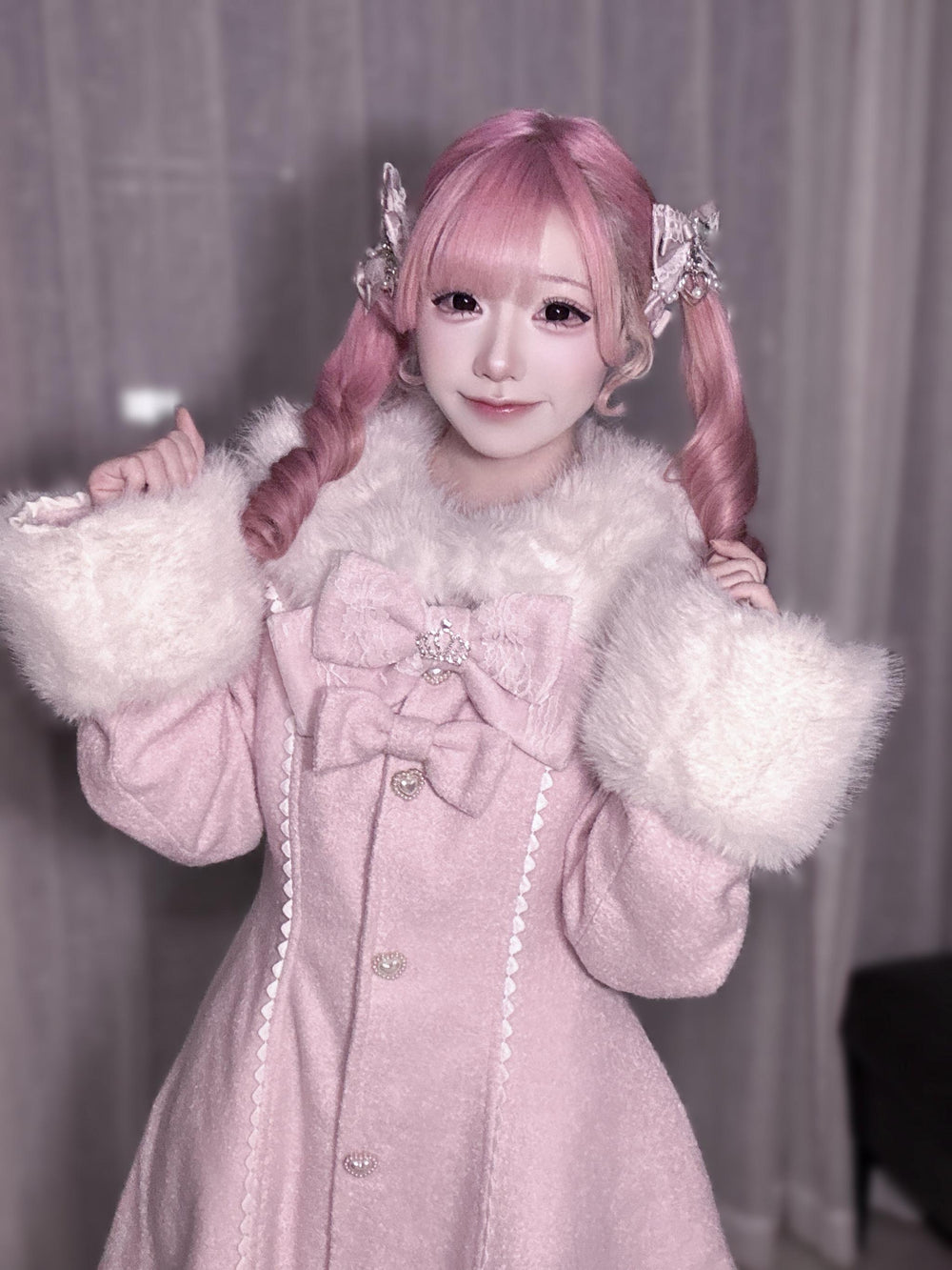 Jirai Kei Wool Blend Winter Coat, Quilted Lining 44567:813958