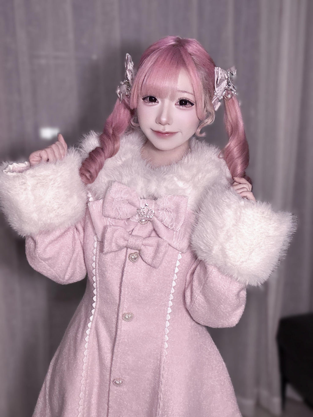 Jirai Kei Wool Blend Winter Coat, Quilted Lining 44567:813958