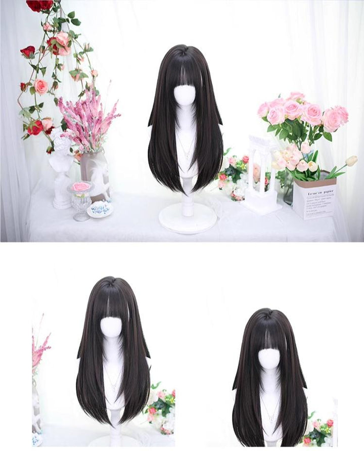 Lolita Wig Black Brown Wigs Medium Length Straight Wigs 35600:496392