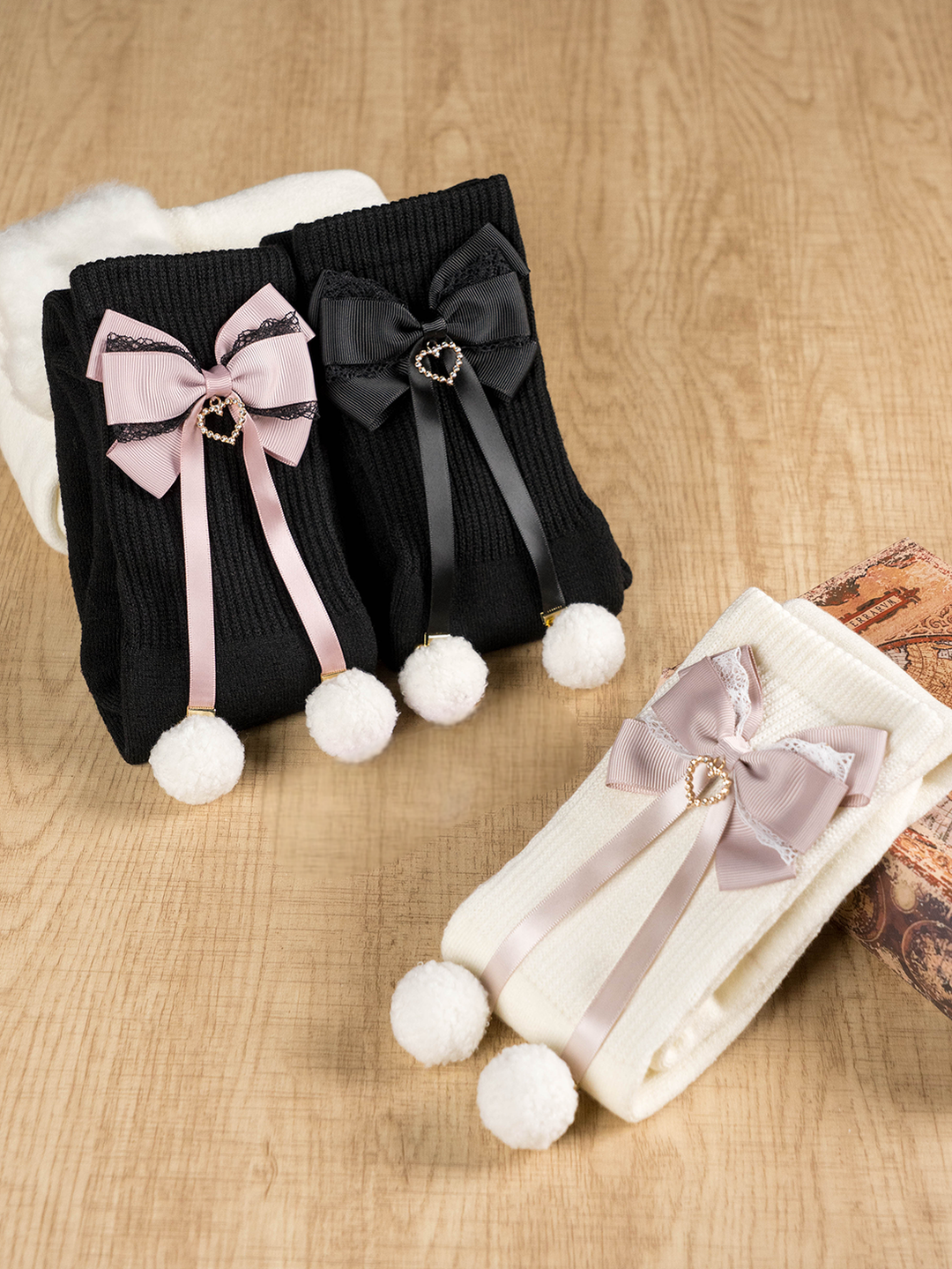 Jirai Kei Knee Socks Thick Plush Padded Bow Socks 40890:679138