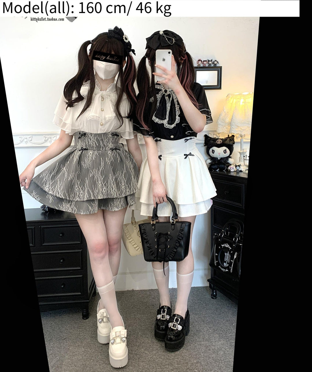Caped Chiffon Jirai Kei Blouse With Hand-tied Bow 43106:768483