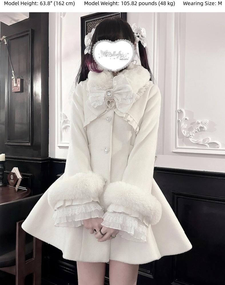 Fluffy Trim Ryousangata Winter Coat, Rhinestone Accents 44200:800844