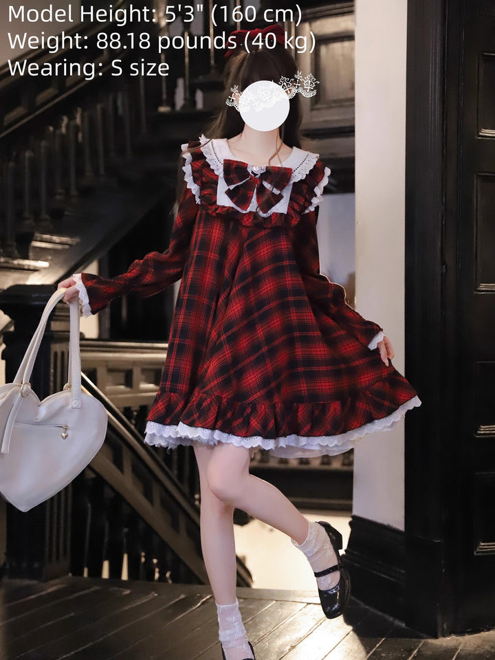 Doll-like Plaid Dress, A Line Design 44041:793506