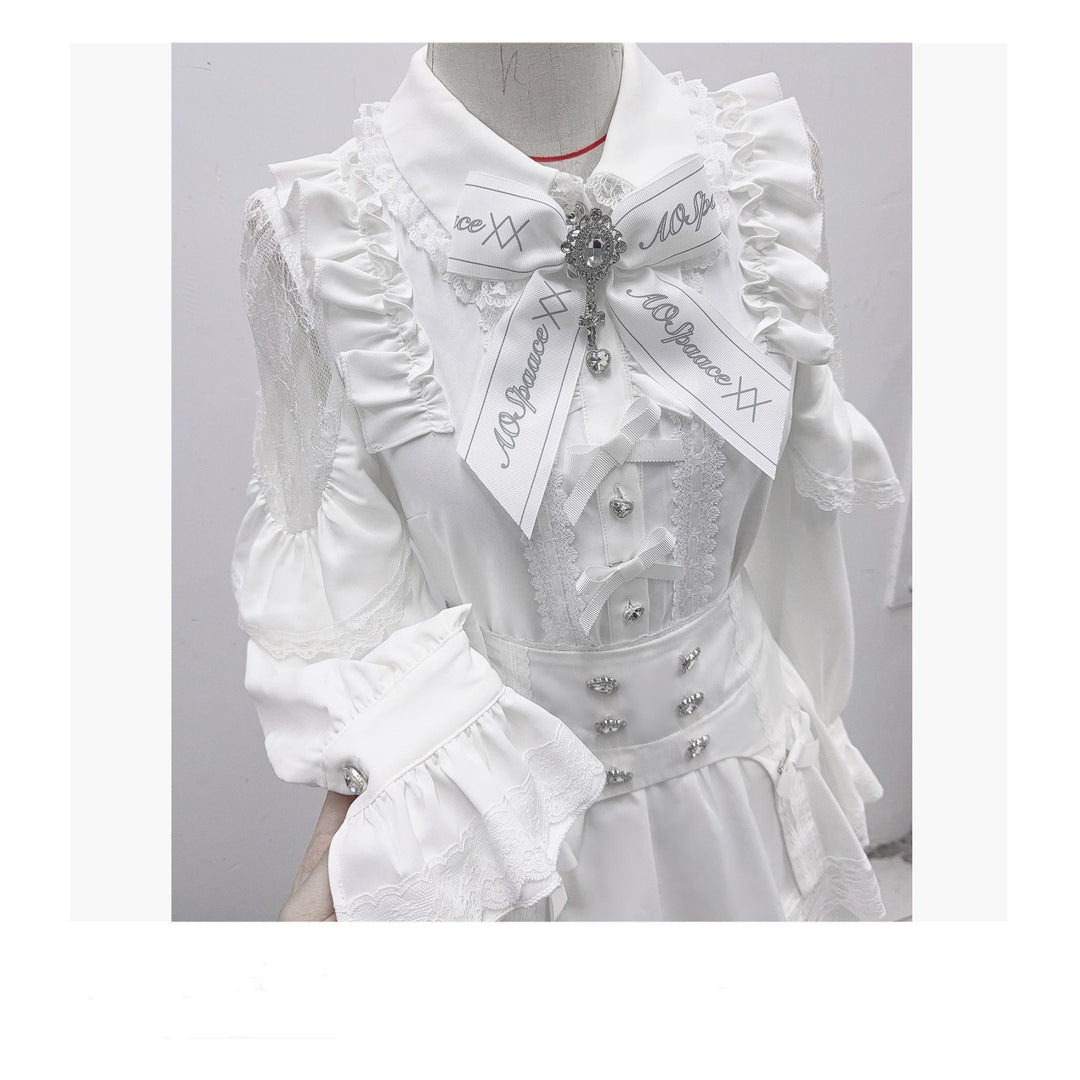 Jirai Kei Blouse Mini Skirt Patchwork Open Shoulder Bi Color Shirt (L M S XL) 34500:463892