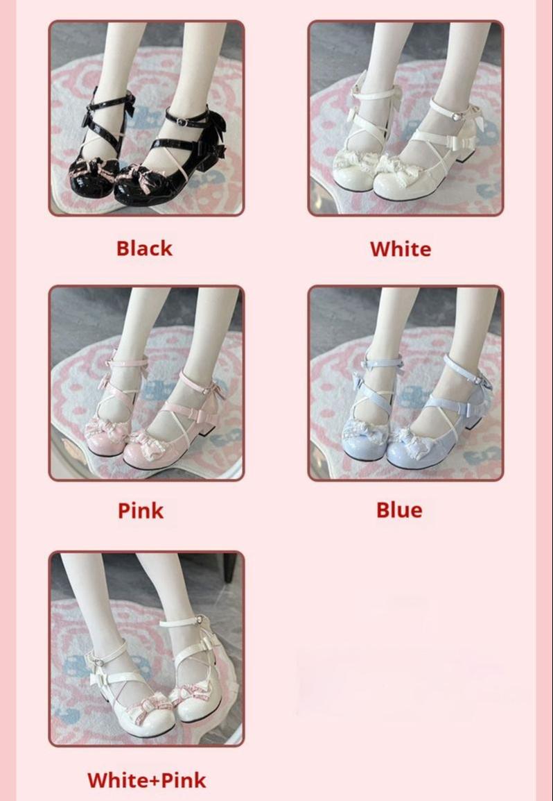 Sweet Lolita Round-toe Shoes with Low Heel and Bow Details 42555:746384