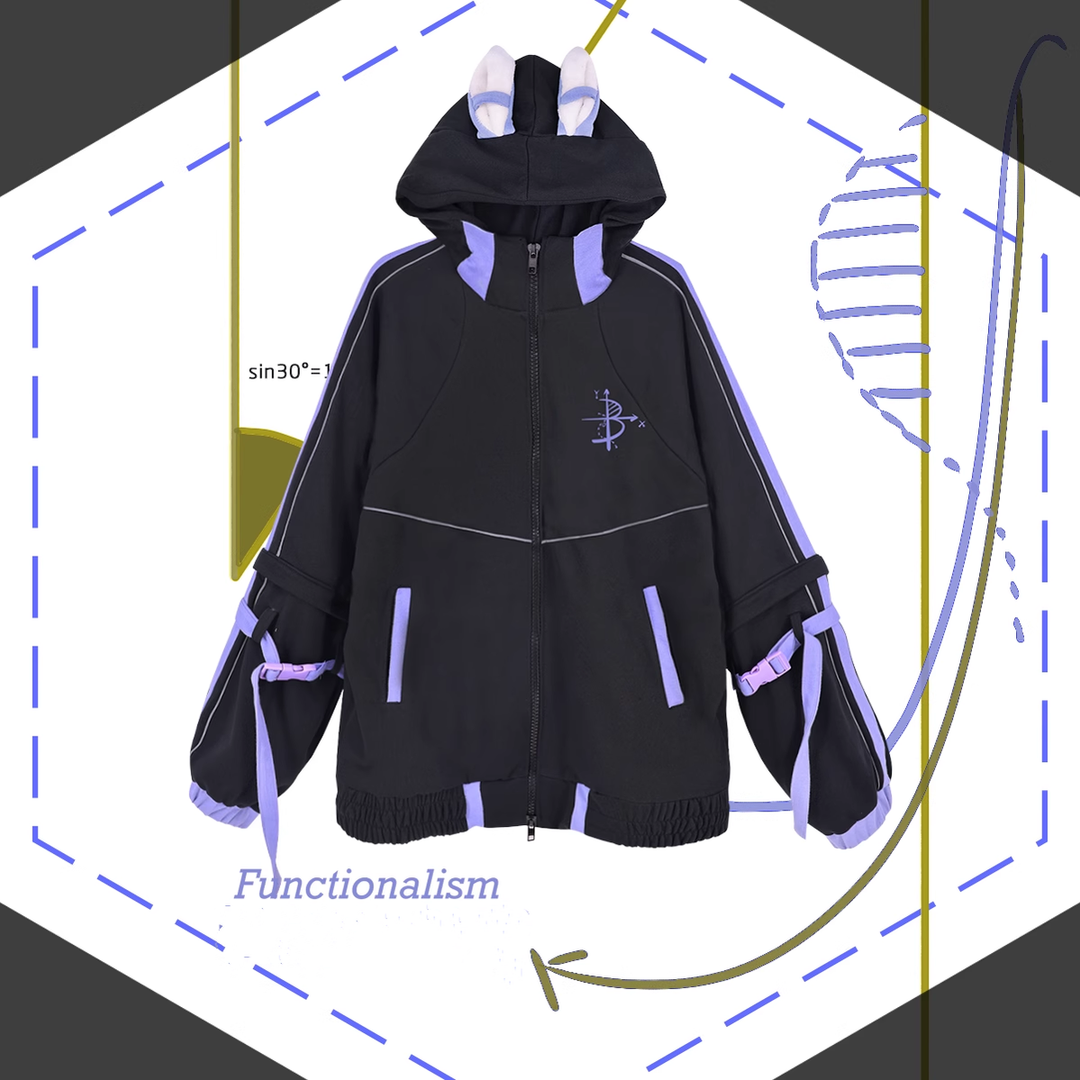 Plus Size Jirai Kei Jacket With Bunny Ears Functional Hoodie Pants Set 39126:615768