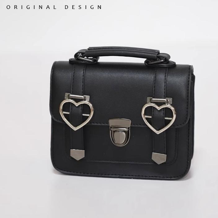 Black Jirai Kei Bag JK Uniforms Bag With Bow And Rhinestone 22512:334198