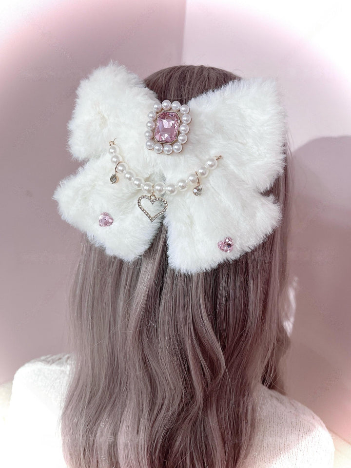 Fuzzy Ryousangata Hair Clip, Rhinestone Accents 44463:810433