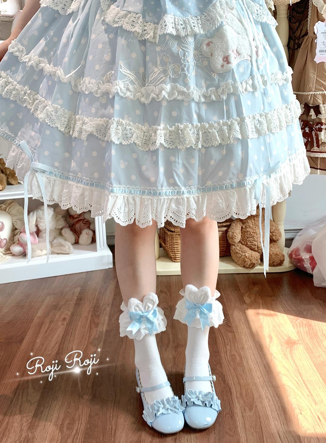 Sweet Lolita Mid-Calf Cotton Socks, Bunny Ears, Polka Dots 44712:819629