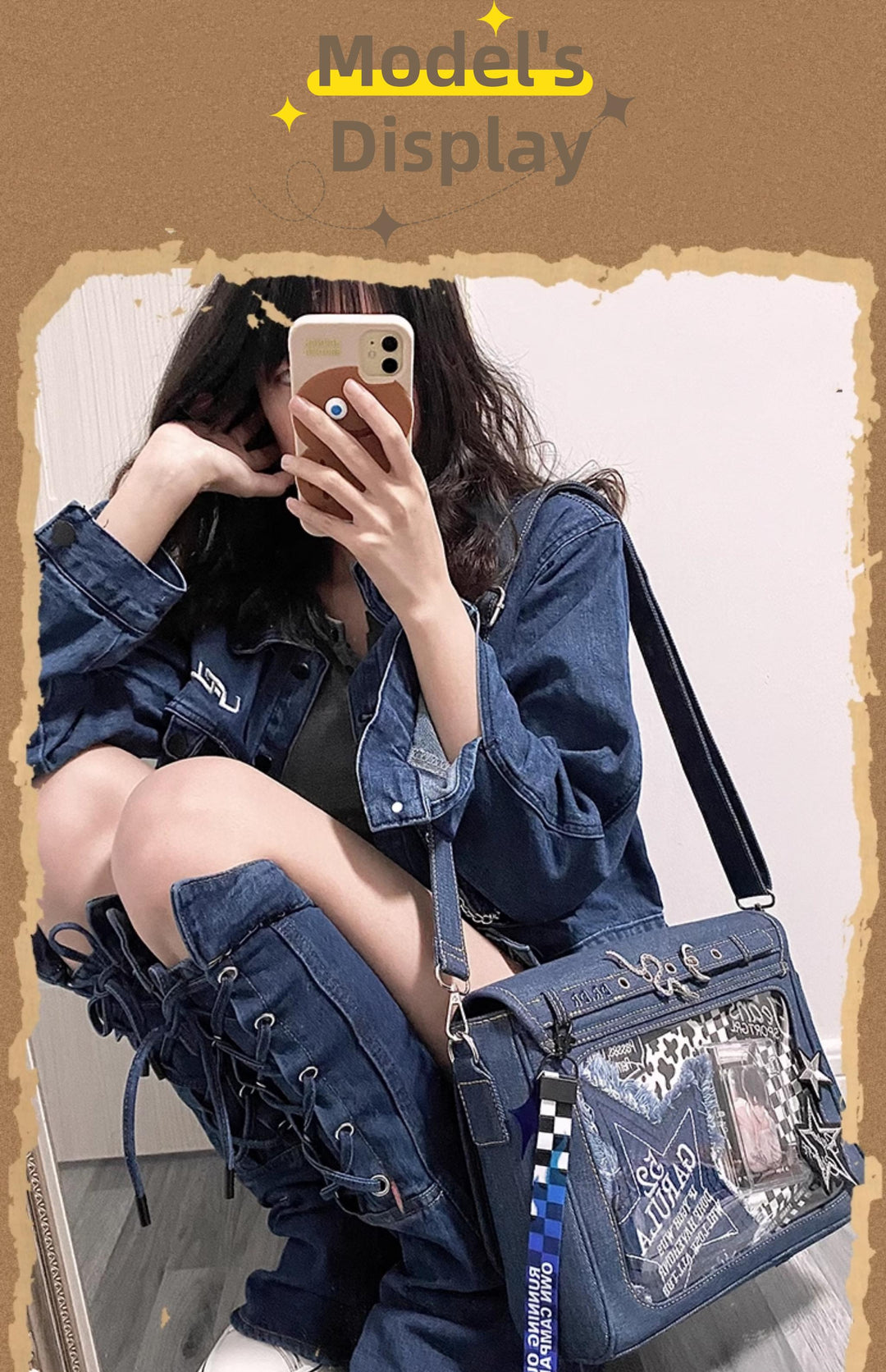 Kawaii Ita Bag Denim Crossbody Bag Large Capacity Handbag 37050:551904
