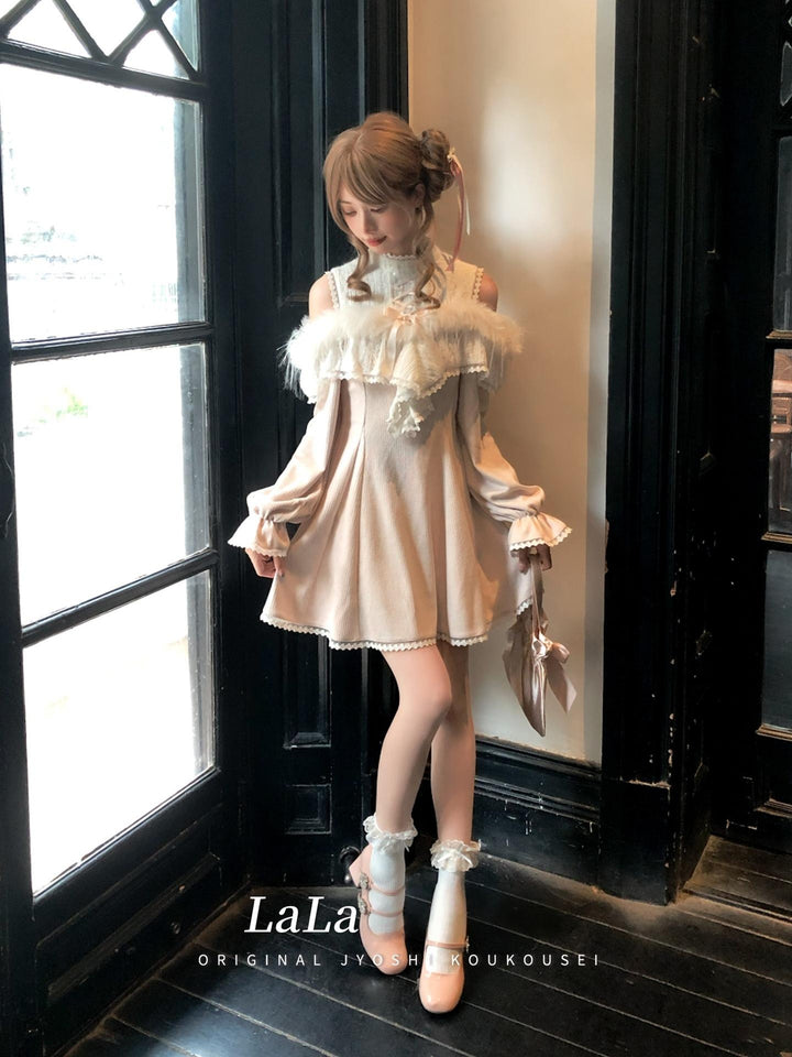 Seiso Kei Elegant Dress, Pink and White Knit (L M S) 44113:796884