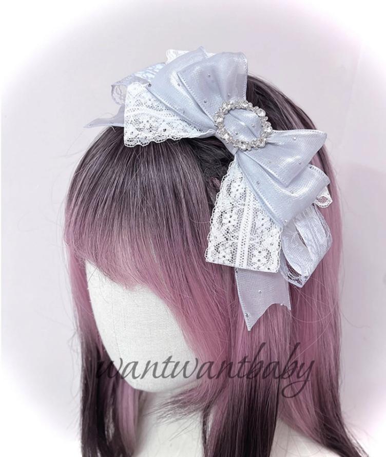 Jirai Kei Headwear, Rhinestone Bow Headband With Sparkle 43297:772908