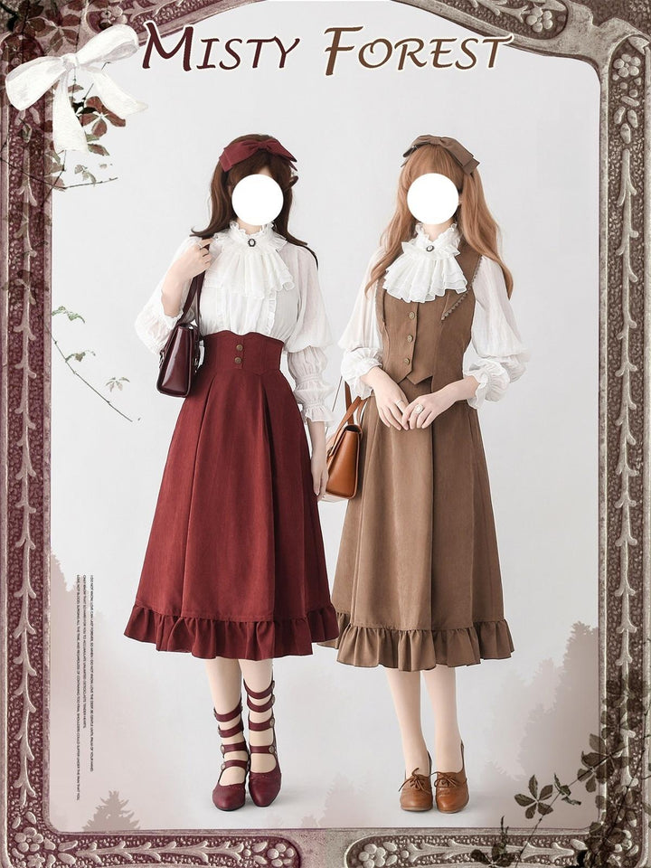 Classic Lolita A-Line Skirt + Button-Front Vest + White Blouse 40944:770479