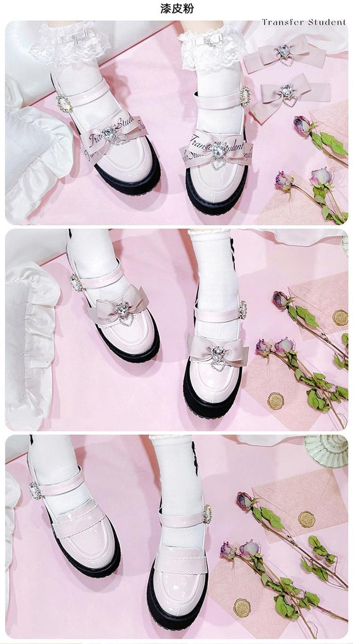 Jirai Kei Shoes Rhinestone Bow Platform Shoes With Shoe Clip 38042:594512