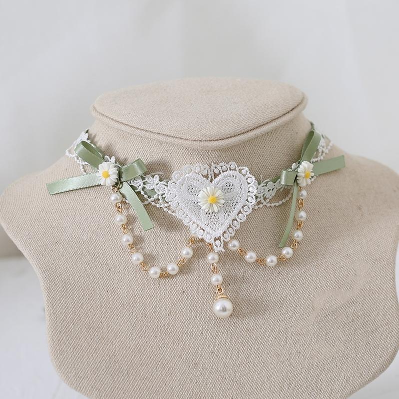 Lolita Fashion And Mori Kei Hair accessory Matcha Green Lace Brooch Clasp 36426:520754