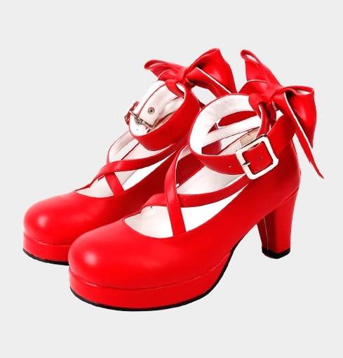 Lolita Shoes High Heel Shoes With Round Toe And Bow Ties Multicolor (33 34 35 36 37 38 39 40 41 42 43 44 45 46 47 / Red) 31646:369008 (35 36 37 38 39 / Red) 31646:369008