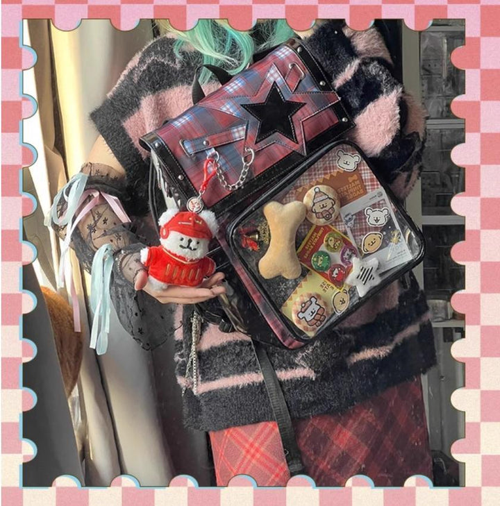 Subculture Ita Bag Plaid Star Large Capacity Ita Backpack 40120:665916