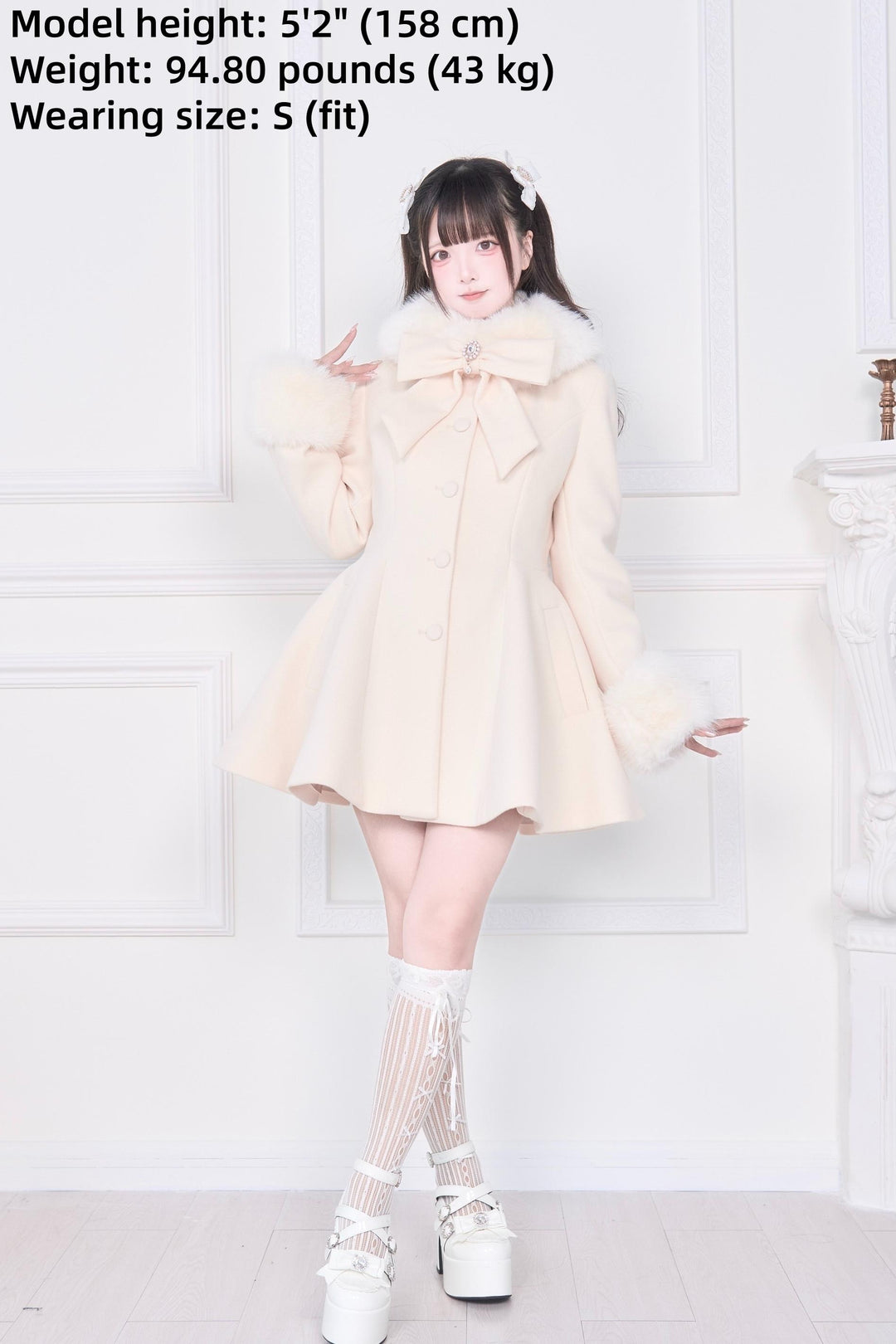 Jirai Kei Winter Coat, Faux Fur Trim, Detachable Cape 44066:794480