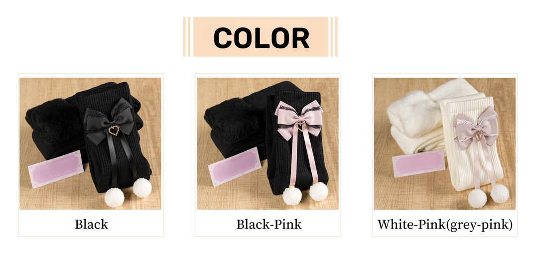 Jirai Kei Knee Socks Thick Plush Padded Bow Socks 40890:679116