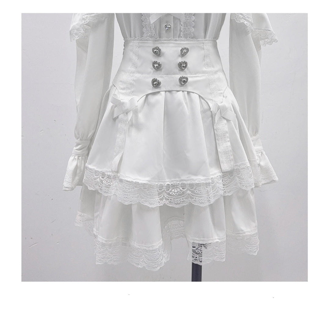 Jirai Kei Blouse Mini Skirt Patchwork Open Shoulder Bi Color Shirt (L M S XL) 34500:463896