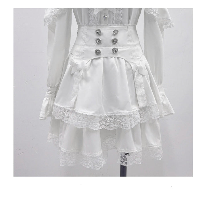 Jirai Kei Blouse Mini Skirt Patchwork Open Shoulder Bi Color Shirt (L M S XL) 34500:463896